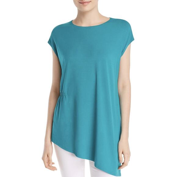 NWT Eileen Fisher Asymmetric Jewel Neck Turquoise Top - Picture 1 of 8